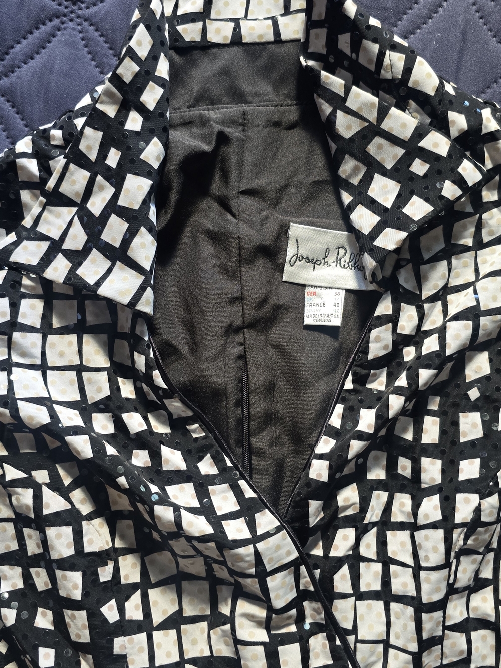 Joseph Ribkoff Geometric Checkerboard Collared Wrap Front Blouse Jacket - Picture 3 of 7